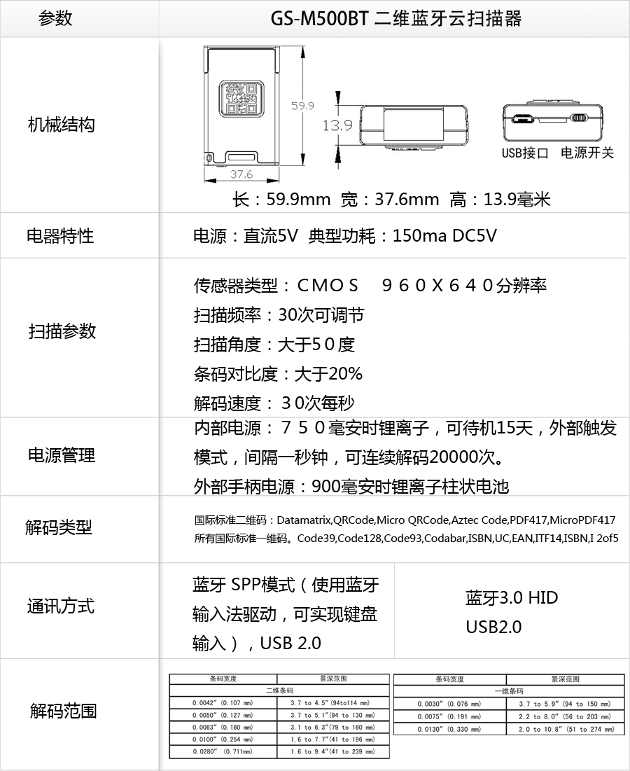 GS-M510BT-HIS 二維藍牙條碼掃描器-醫療服務(wù)專(zhuān)版